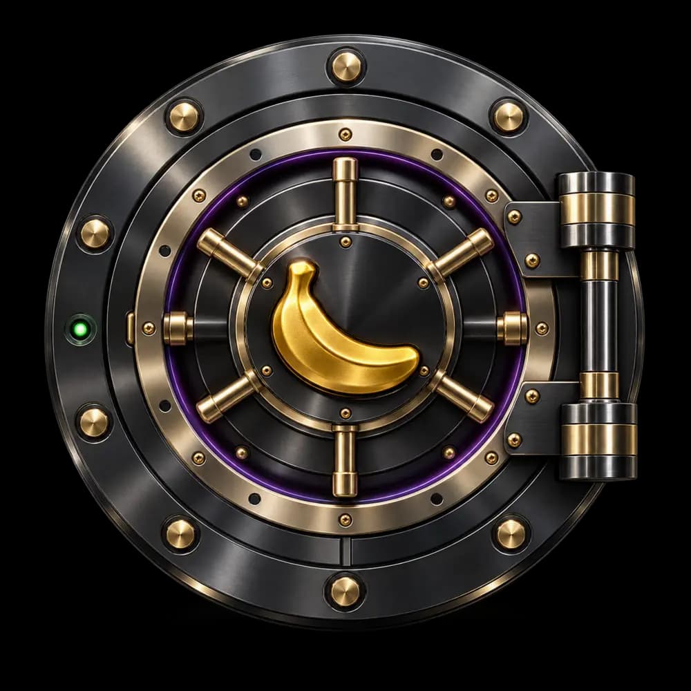 Black and gold vault door with a golden banana in the center